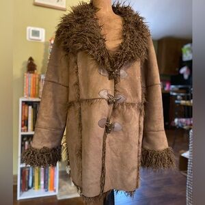 Current mood brown woodland faux fur suede jacket